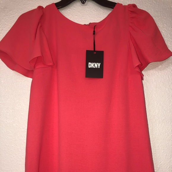DKNY orange flutter sleeve flounce hem knee loose fit feminine dress Size‎ 4 new - Picture 11 of 16